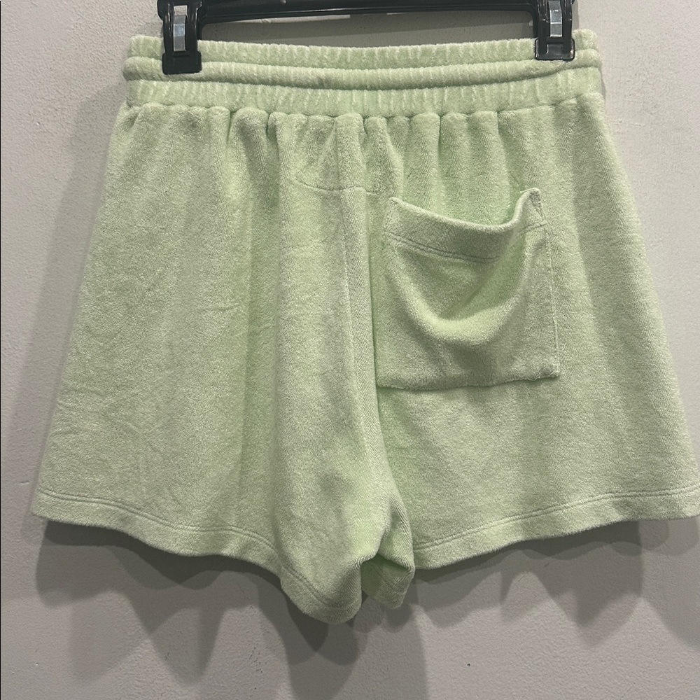 HONORINE lottie terry cloth short honeydew lime green drawstring size medium. - Picture 2 of 4